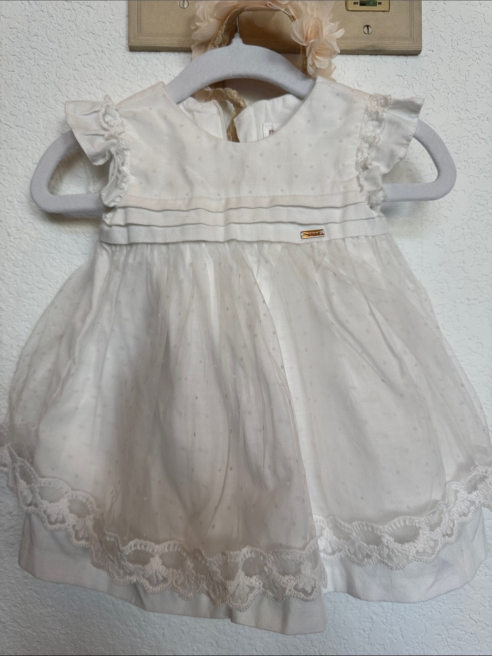 Mayoral white Party Dress for Baby Girl with bloomers Spanish brand